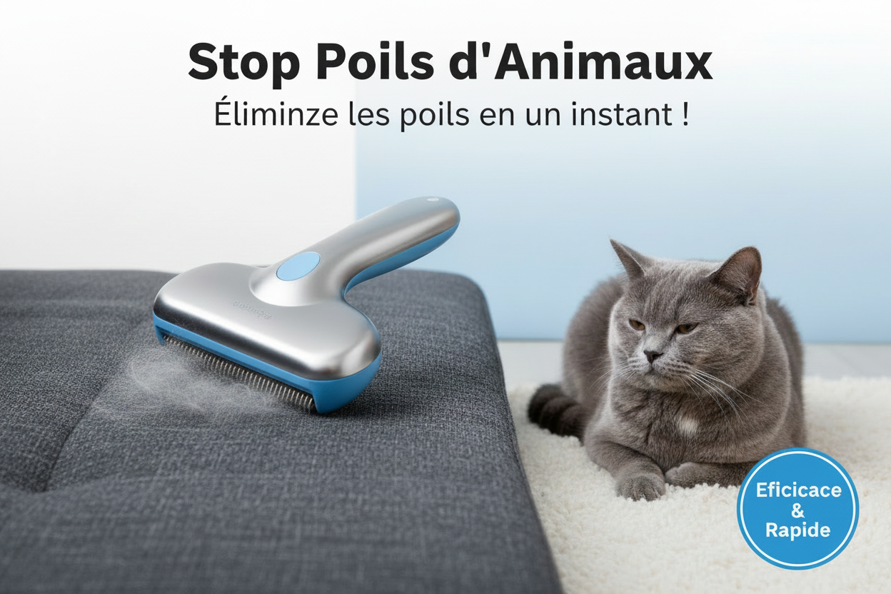 - Brosse anti-poils multifonctionnel portable et lavable pour animaux.