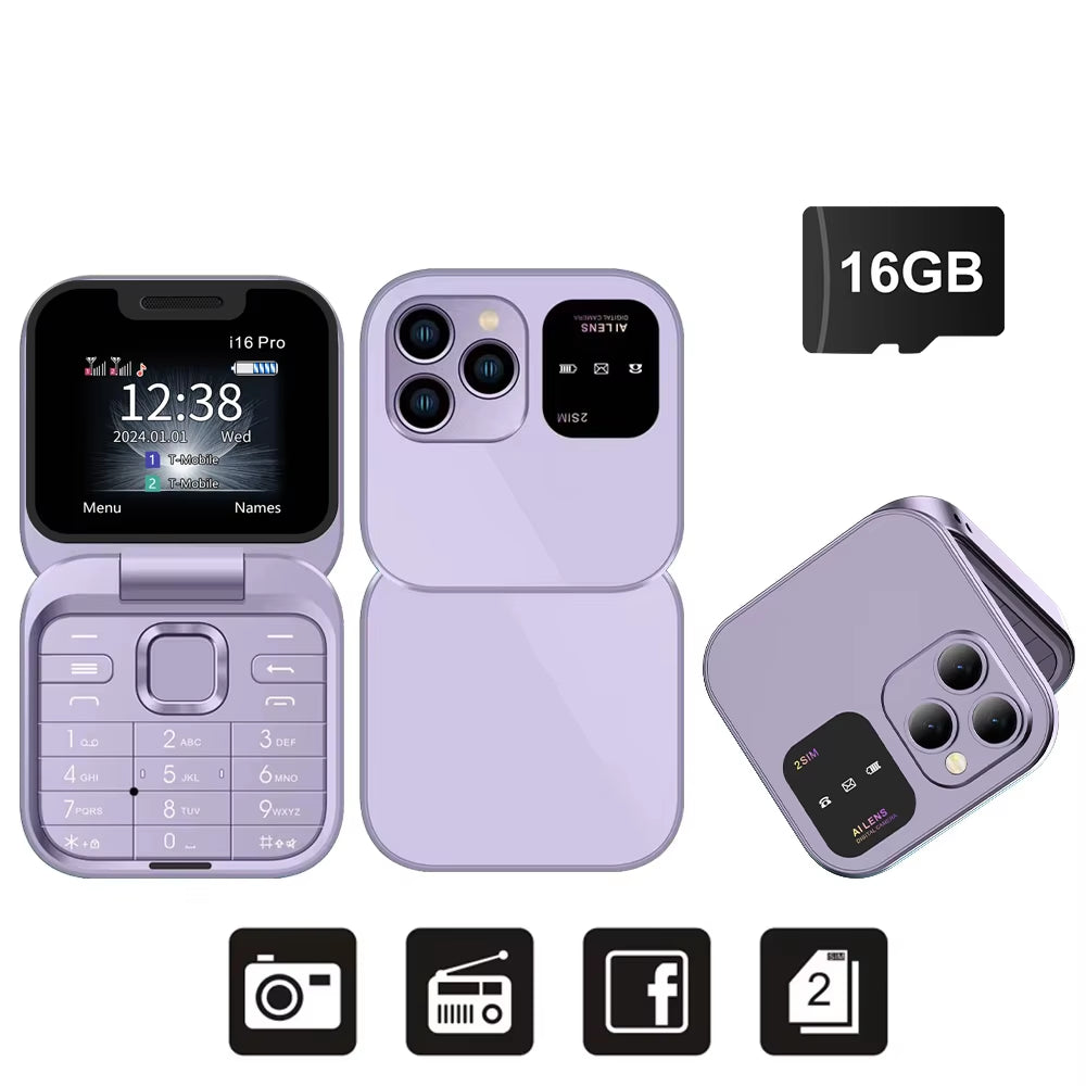 2025 New Mini Flip Mobile Phone FM Radio Magic Voice Blacklist Speed Dial Vibration 2SIM Card Small Display Foldable Phone