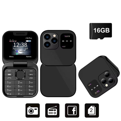 2025 New Mini Flip Mobile Phone FM Radio Magic Voice Blacklist Speed Dial Vibration 2SIM Card Small Display Foldable Phone