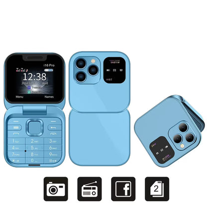 2025 New Mini Flip Mobile Phone FM Radio Magic Voice Blacklist Speed Dial Vibration 2SIM Card Small Display Foldable Phone