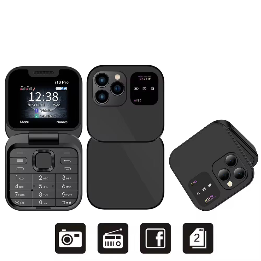 2025 New Mini Flip Mobile Phone FM Radio Magic Voice Blacklist Speed Dial Vibration 2SIM Card Small Display Foldable Phone
