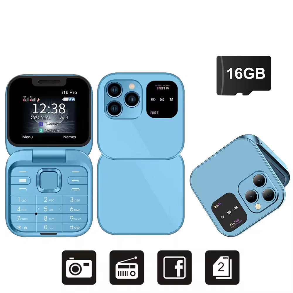 2025 New Mini Flip Mobile Phone FM Radio Magic Voice Blacklist Speed Dial Vibration 2SIM Card Small Display Foldable Phone