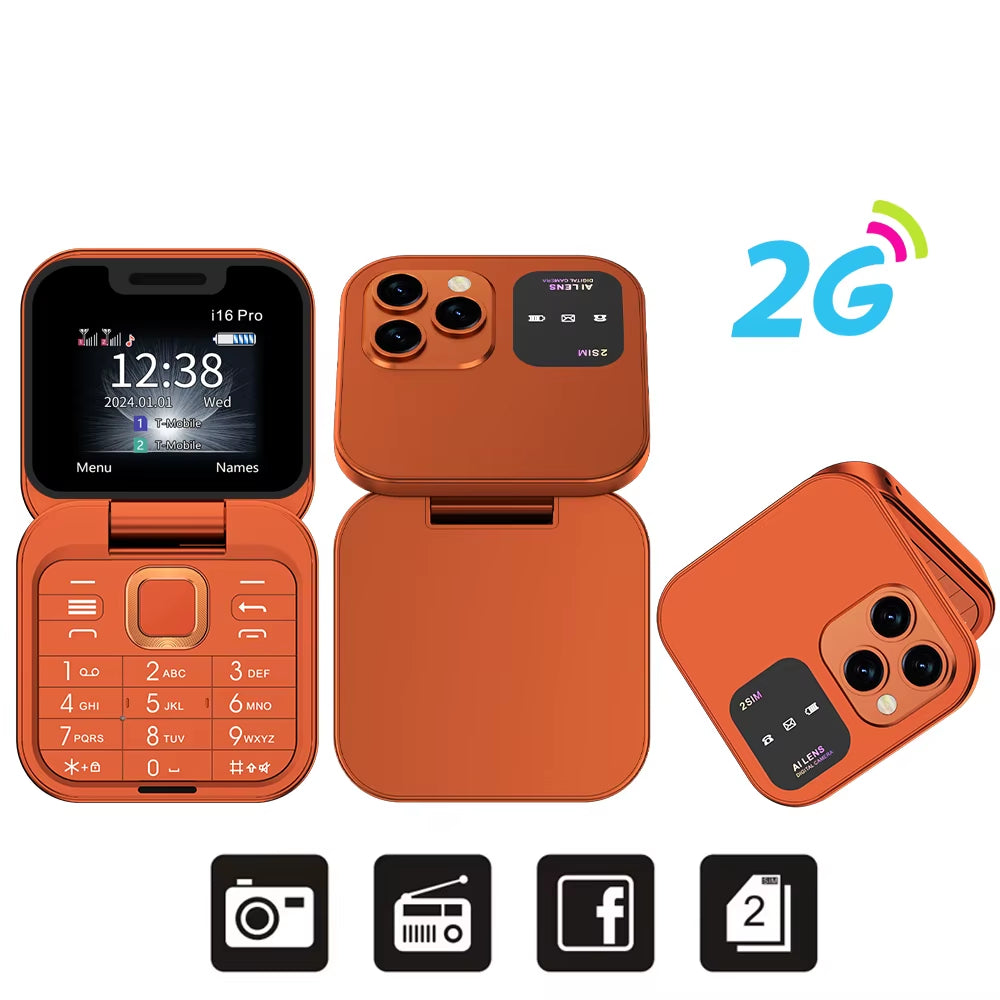2025 New Mini Flip Mobile Phone FM Radio Magic Voice Blacklist Speed Dial Vibration 2SIM Card Small Display Foldable Phone